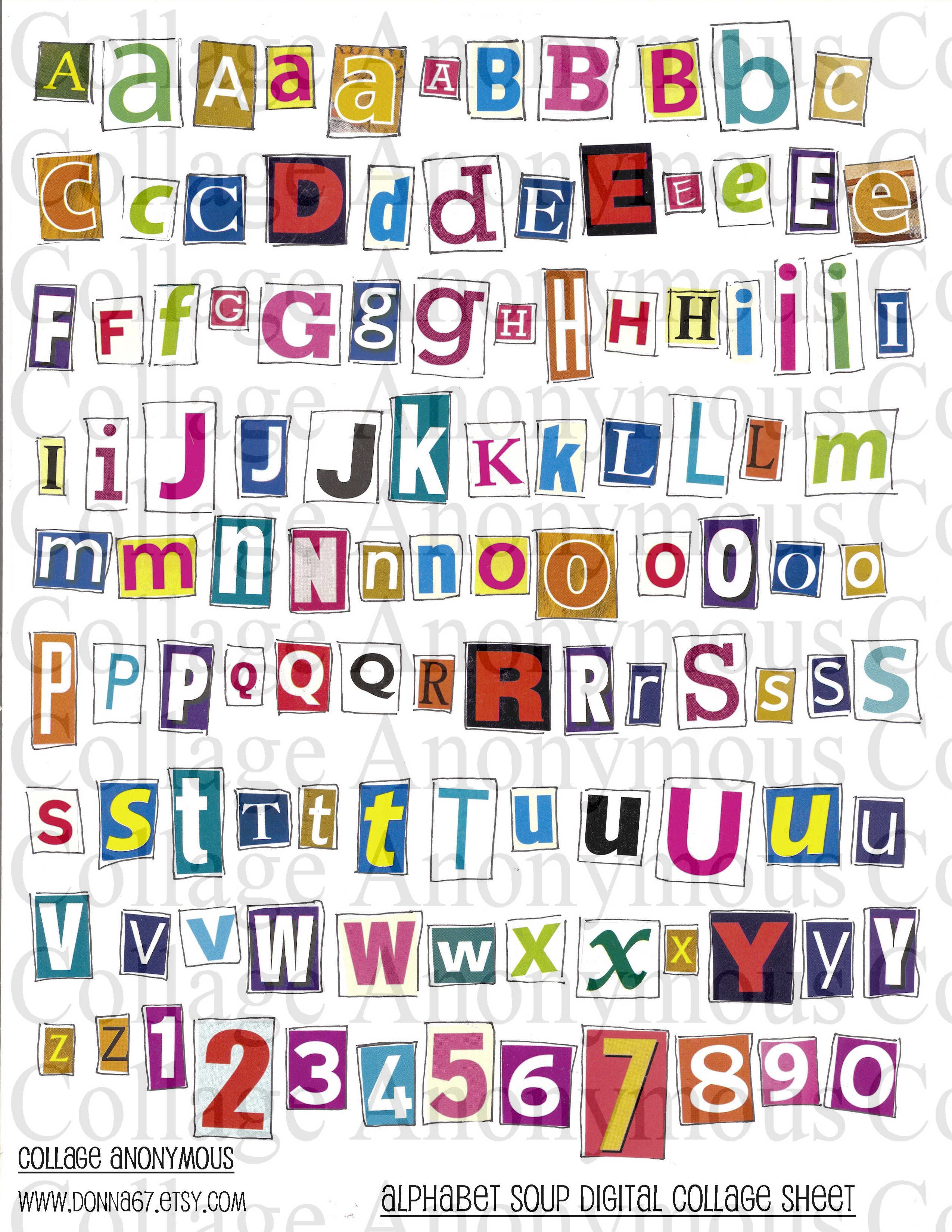 6 pgs Junk Journals Alphabet for Collage Digital Download Magazine Cutout L...